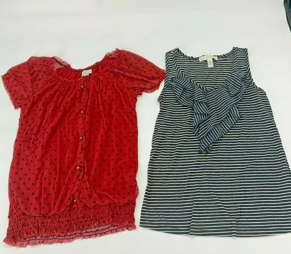 French Laundry Womens Shirt Top Lot Striped Polka Dot Ruffle Chest S Lot Of 2